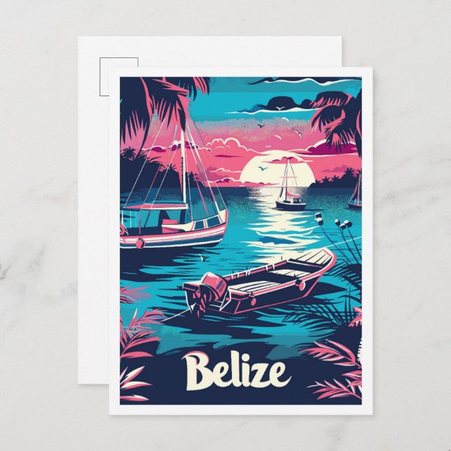 Belize Vintage resor Illustration Vykort (Fram/baksida)