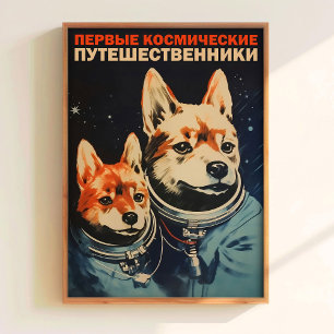 Belka och Strelka Affisch Sovjet Stil Utskrift Rym
