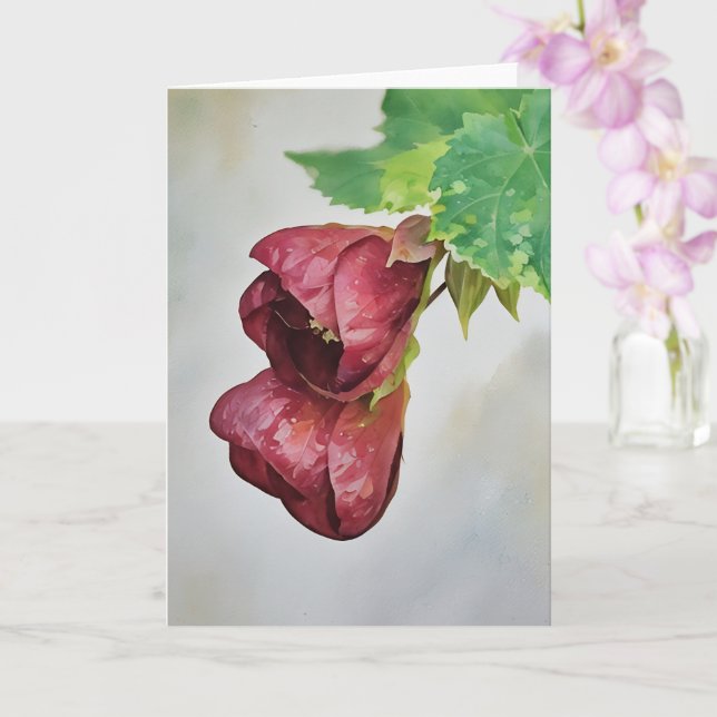 Bell Flowers Burgundy Red Art Note Card Kort (Orkide)