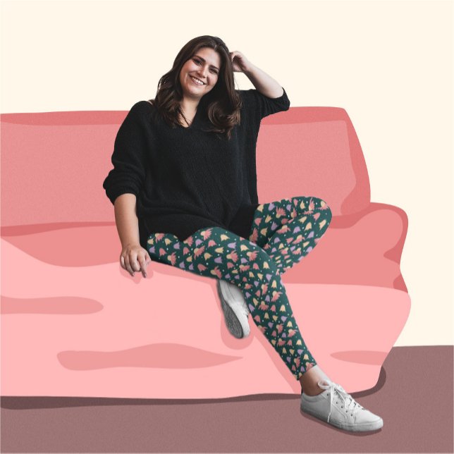Bell Flowers på mörk grönt bakgrund Mönster Leggings (Skapare uppladdad)