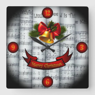 Bell~ Holly~Ribbon ~ rullande julnotblad Fyrkantig Klocka