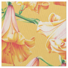Bell Lily orange gult vattenfärgskonstväv Tyg