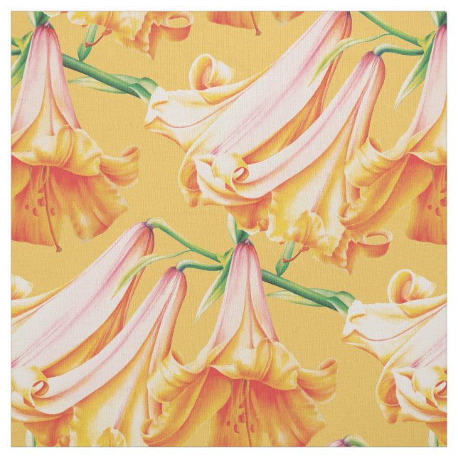 Bell Lily orange gult vattenfärgskonstväv Tyg (Provkarta)
