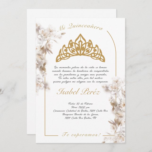 Bell ram Quinceañera-inbjudan på spanska Inbjudningar (Fram/baksida)