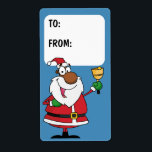 Bell Ringing Black Santa Gift-etikett<br><div class="desc">Bild på etiketten Bell Ringing Black Santa Gift © GraphicFactory.com</div>