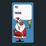 Bell Ringing Black Santa Gift-etikett Fraktsedel<br><div class="desc">Bild på etiketten Bell Ringing Black Santa Gift © GraphicFactory.com</div>