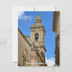 Bell Torn i Mdina, Malta. Vykort