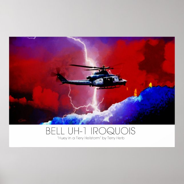 Bell UH-1 Iroquis Huey Lightning Strejka Surreal Poster (Framsidan)
