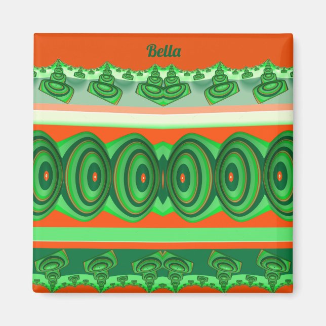 BELLA ~ 3D Fractal Design red grönt vit ~ Magnet (Framsidan)