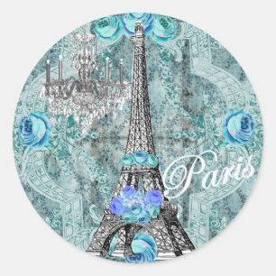 Bella Blue Marie Antoinette Eiffel Torn-dekal Runt Klistermärke