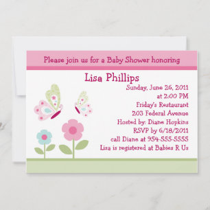 Bella Butterfly and Flowers Baby Shower-inbjudan Inbjudningar