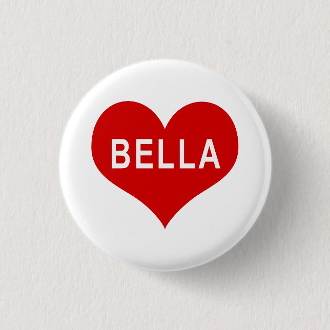 Bella NAMN Red Kärlek Heart Button Knapp (Framsida)