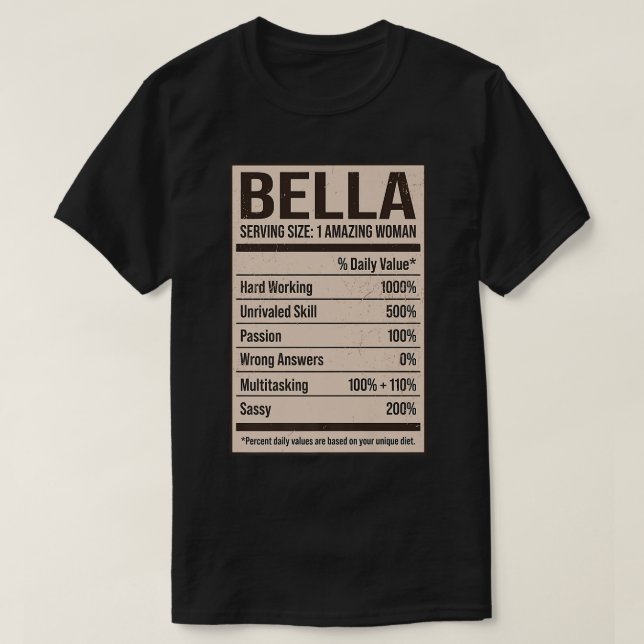 Bella Nutrition Facts Namn Nickname Alias Title fo T Shirt (Design framsida)