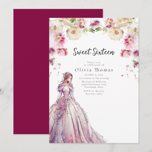 BELLA - Sweet Sixteen Inbjudningar (Fram/baksida)