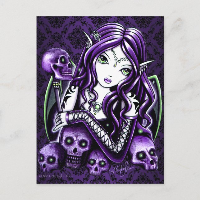 ’Belladonna’ gotiic Lila Skull Fairy Postcard Vykort (Framsida)
