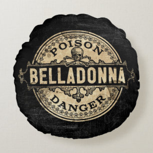Belladonna Vintage Stil Poison Label Rund Kudde