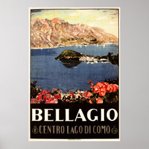 BELLAGIO Sjö Como ITALIEN Vintage Italienska Trave Poster