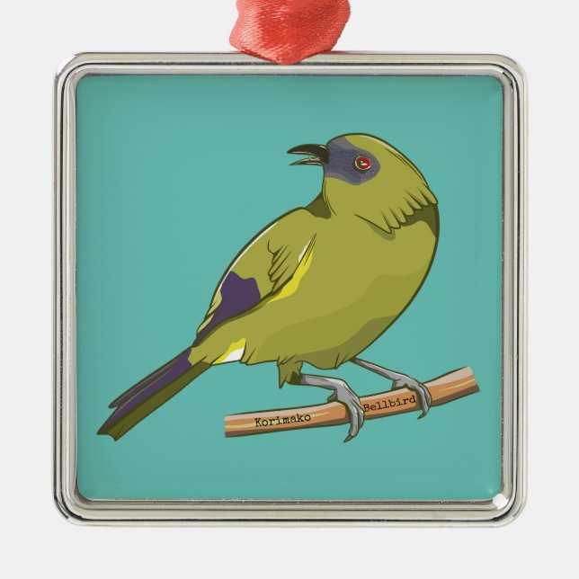 Bellbird Korimako NZ bird Julgransprydnad Metall (Framsidan)