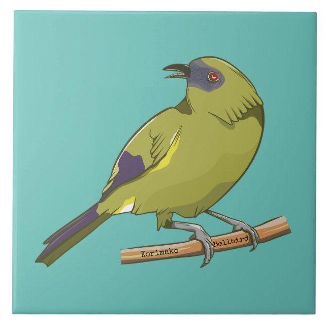 Bellbird Korimako NZ bird Kakelplatta (Framsidan)