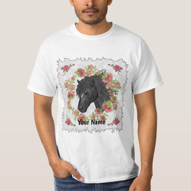 Bellblommsvart Horse T-Shirt (Framsida)