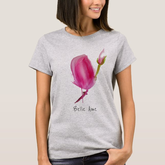 Belle Ame Bevackra slogan med Rosa Flower T Shirt (Framsida)