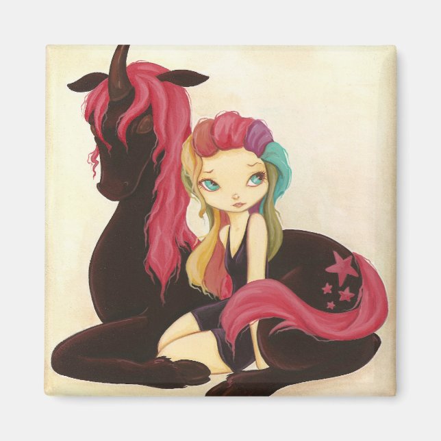 Belle and Night - fantasi rainbow goth unicorn Magnet (Framsidan)