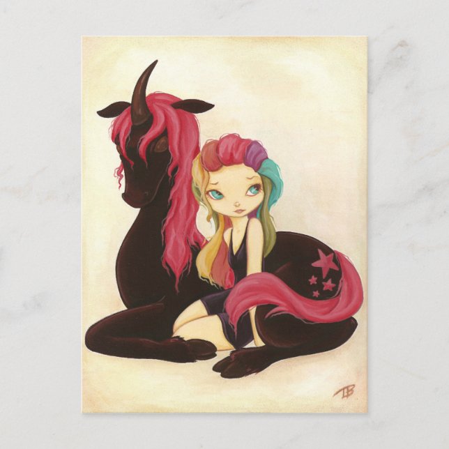 Belle and Night - fantasi rainbow goth unicorn Vykort (Framsida)