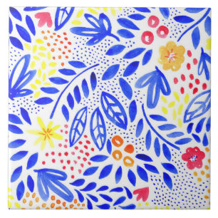 Belle Bold Blommigt Ceramic Tile - 4 Kakelplatta
