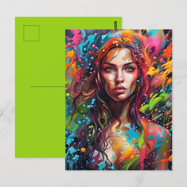 Belle femme en peinture vykort (Fram/baksida)