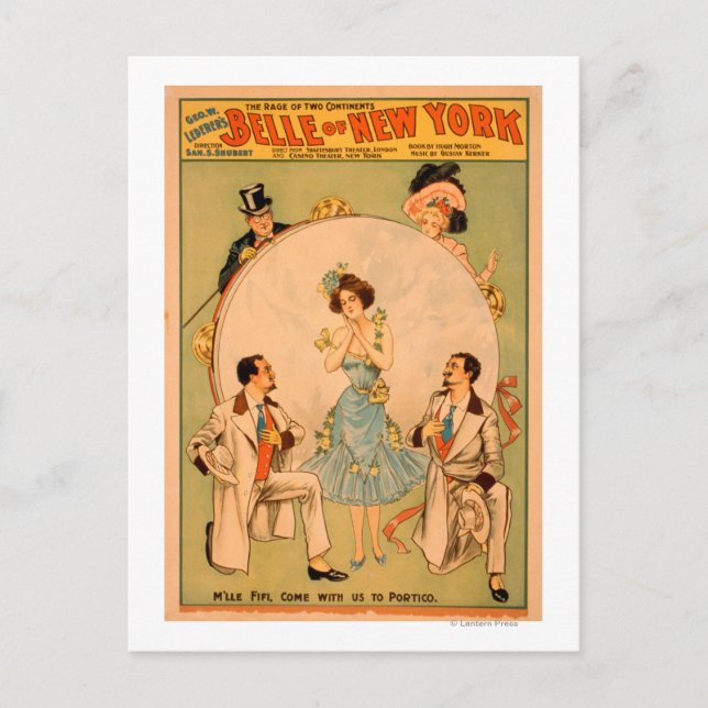 "Belle of New York" Musical Theater Poster Vykort (Framsida)