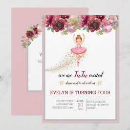 Bellerina Dancer | Rosa Blommigt Ballet födelsedag Inbjudningar