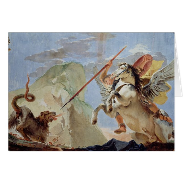 Bellerophon och att rida Pegasus som dräpar Hälsningskort (Framsidan Horizontal)