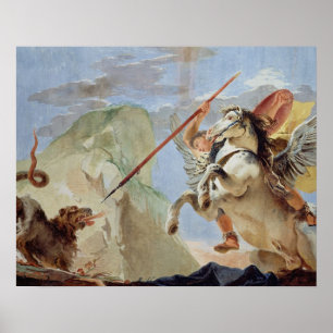 Bellerophon och att rida Pegasus som dräpar Poster