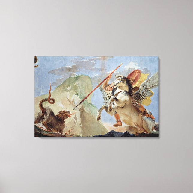 Bellerophon, rider Pegasus och slumrar Chimera. Canvastryck (Framsida)