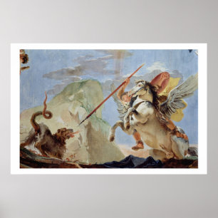 Bellerophon, rider Pegasus och slumrar Chimera. Poster