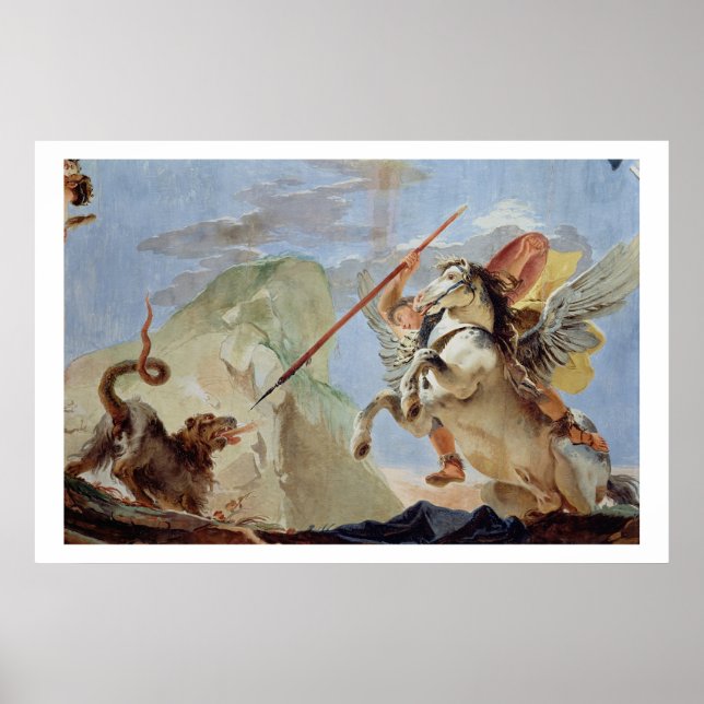 Bellerophon, rider Pegasus och slumrar Chimera. Poster (Framsidan)