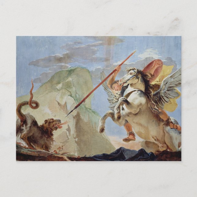 Bellerophon, rider Pegasus och slumrar Chimera. Vykort (Framsida)