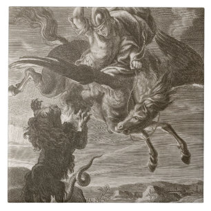 Bellerophon slåss chimären, 1731 (gravyr) kakelplatta