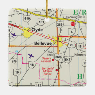 Bellevue Ohio Road Karta Julgransprydnad Keramik