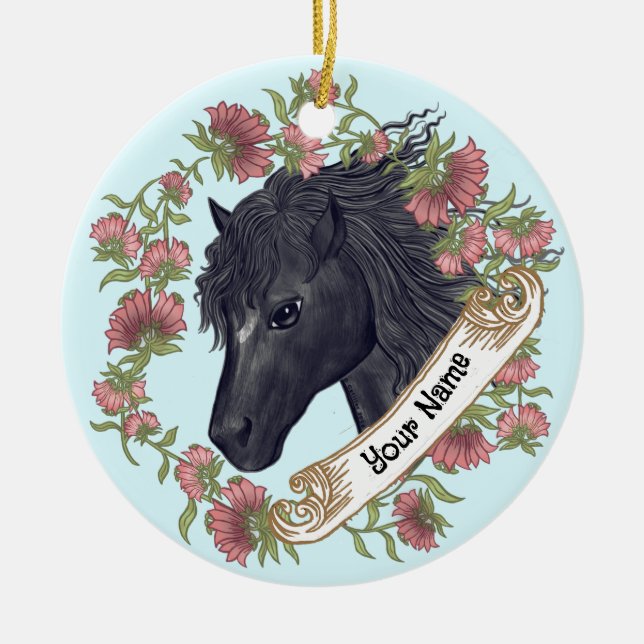 Bellflower Svart Häst ornament (Framsidan)