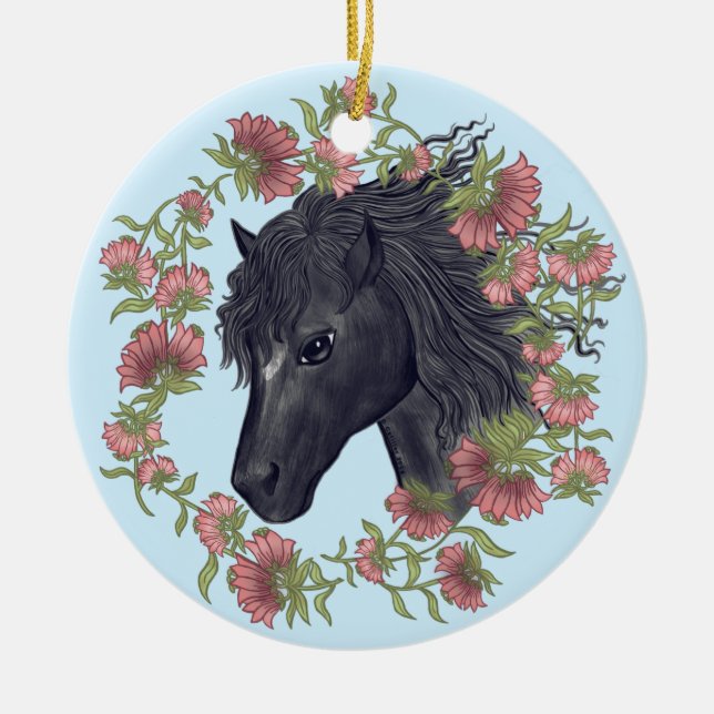 Bellflower Svart Häst Ornament (Framsidan)