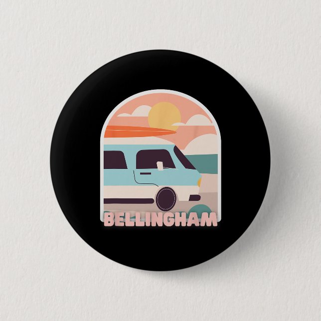 Bellingham Beach Retro Pastel Colors Sun And Surfi Knapp (Framsida)