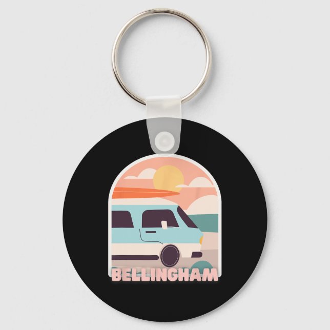 Bellingham Beach Retro Pastellfärger Sol Och Surfi Nyckelring (Framsida)