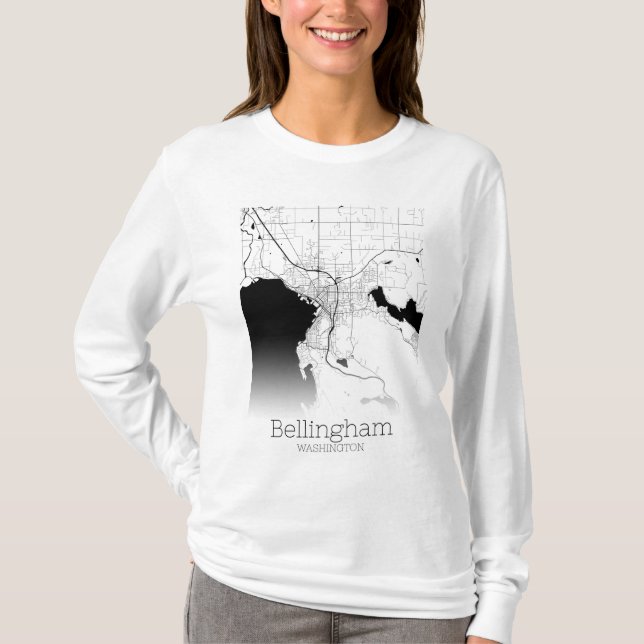 Bellingham City Karta T Shirt (Framsida)