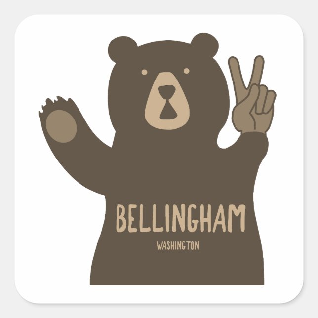 Bellingham Washington Peace Bear Fyrkantigt Klistermärke (Framsida)