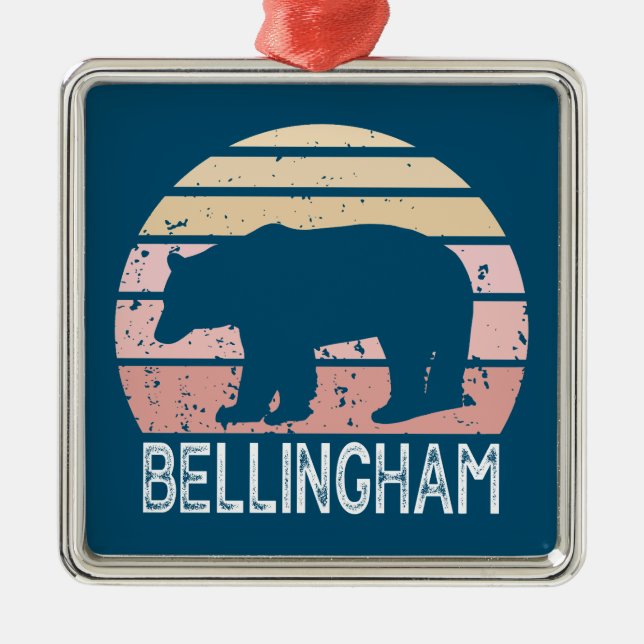 Bellingham Washington Retro Bear Julgransprydnad Metall (Framsidan)