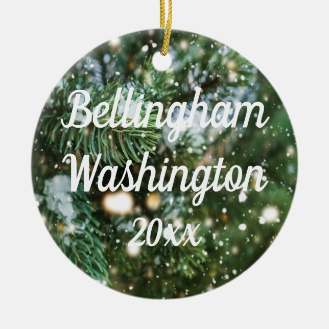 Bellingham Washington Snowy Gräs Julgransprydnad Keramik (Framsidan)