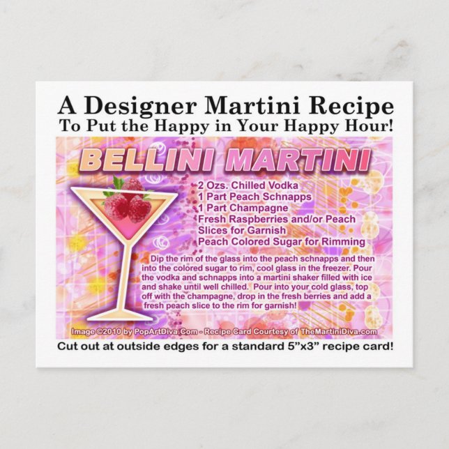 Bellini Martini Recipe Postcard Vykort (Framsida)