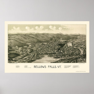 Bellows Falls, VT Panoramic Karta - 1880 Poster