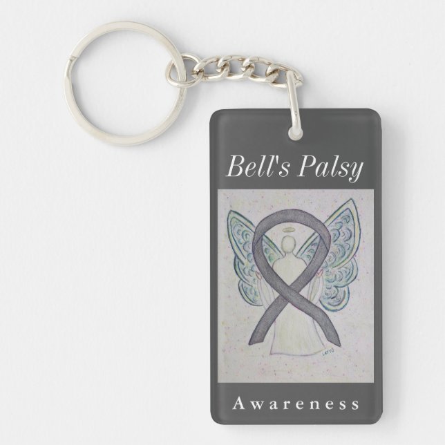 Bells Palsy Awareness Silver Ribbon Keychain (Framsidan)